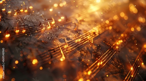 Ornate Illuminated Music Score with Kaleidoscopic Dancing Notes in Impressionistic Digital Painting Style