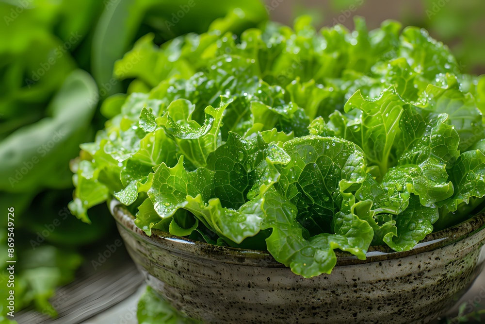 Fresh green lettuce in a rustic ceramic bowl with water droplets, perfect for food photography, healthy eating promotions, and culinary projects. Fresh green lettuce in a rustic ceramic bowl with water droplets, perfect for food photography, healthy eating promotions, and culinary projects.
