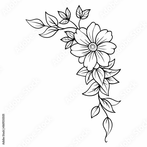 Flower Border Line Art outline Illustration isolated white background (18)