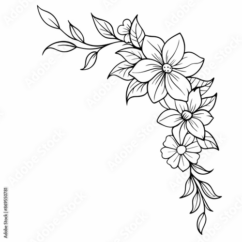 Flower Border Line Art outline Illustration isolated white background (26)