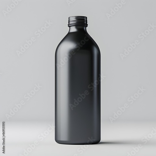 Sleek and Matte Black Aluminum Bottle in Minimalist Studio Setting