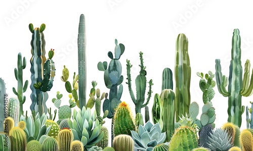 Abstract Arrangement of Diverse Cacti Species, Cut Out photo