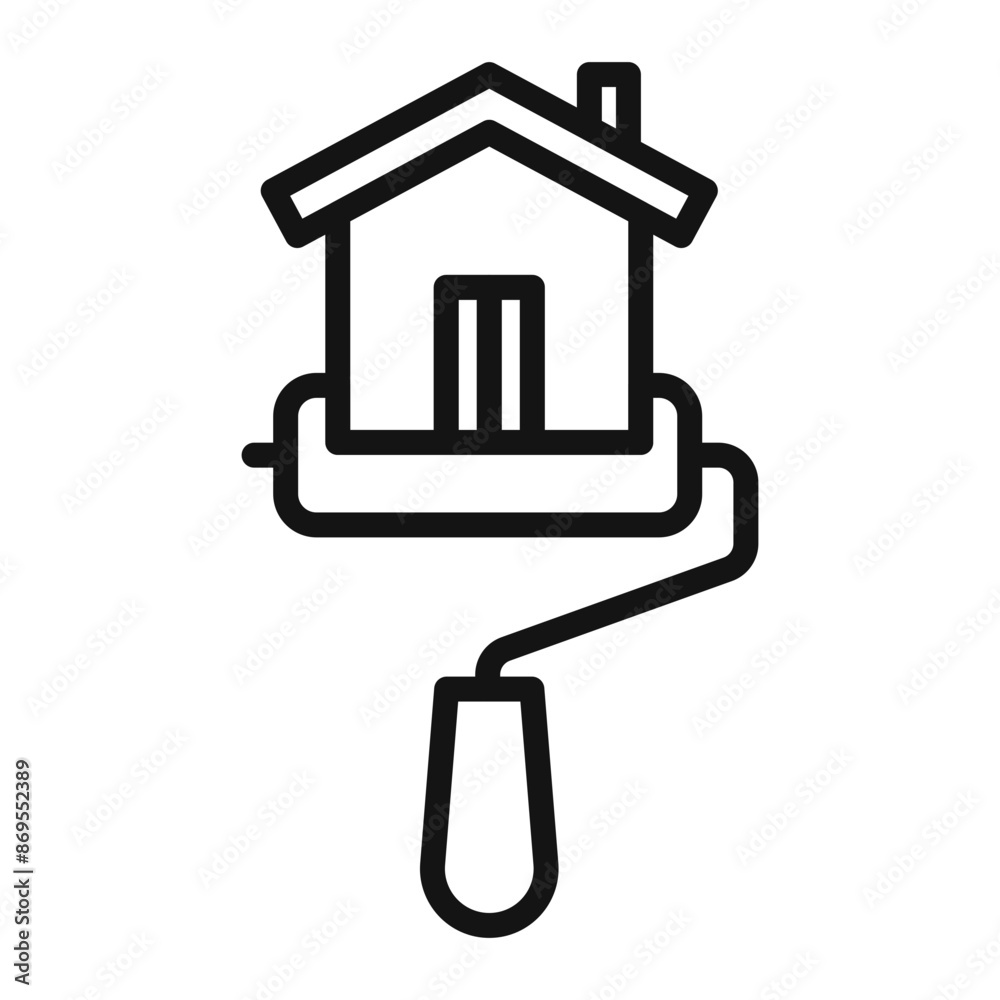 House with roller for painting icon Black line art vector House with roller for painting icon Black line art vector