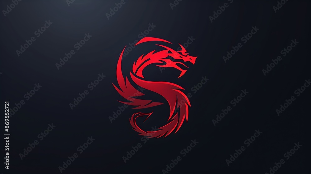 Fototapeta premium Red Dragon Logo on Dark Background