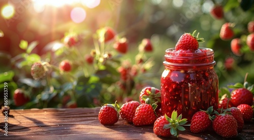 Freshly Made Strawberry Jam on a Sunny Summer Day