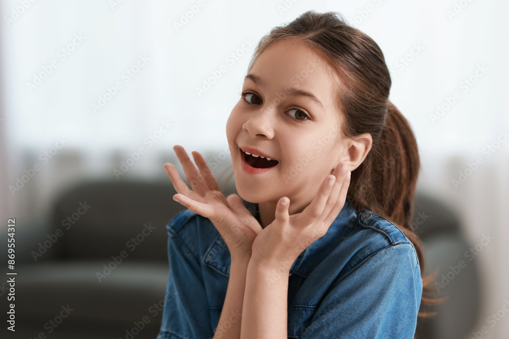 Portrait of emotional little girl indoors. Cute child Portrait of emotional little girl indoors. Cute child