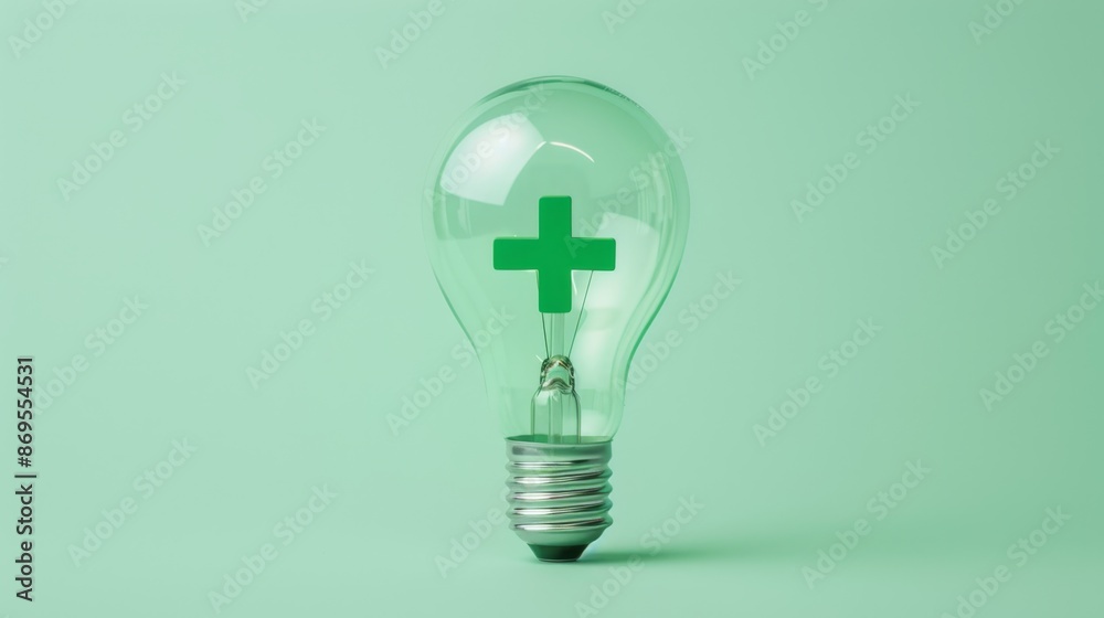 Innovative Medical Sustainability Concept Light Bulb with Green Cross Symbolizing Renewable Healthcare Solutions on Bright Background Innovative Medical Sustainability Concept Light Bulb with Green Cross Symbolizing Renewable Healthcare Solutions on Bright Background
