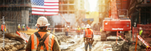 Happy Labor day concept, A construction site bustling with activity on Labor Day