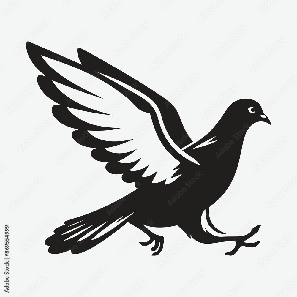 Obraz premium Graceful Pigeon in Flight, Majestic Running Silhouette