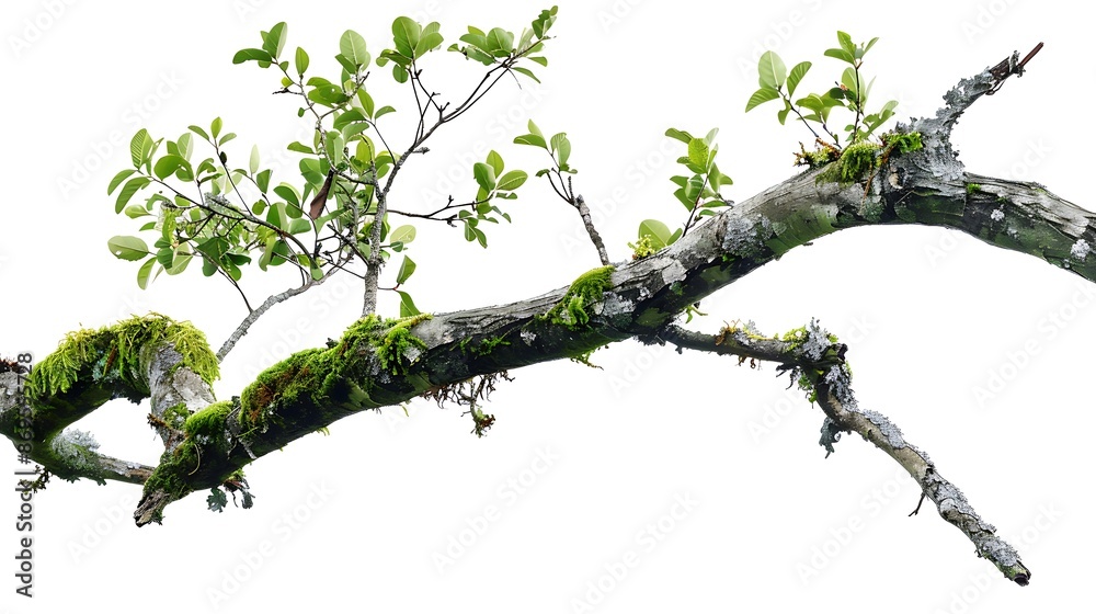 Fototapeta premium Branch with green leaves and moss
