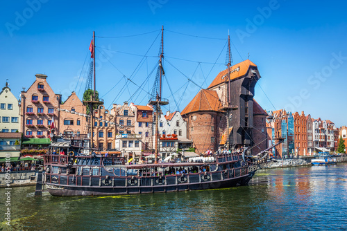 Gdansk old town and famous crane, Polish Zuraw. Motlawa river in Poland. photo