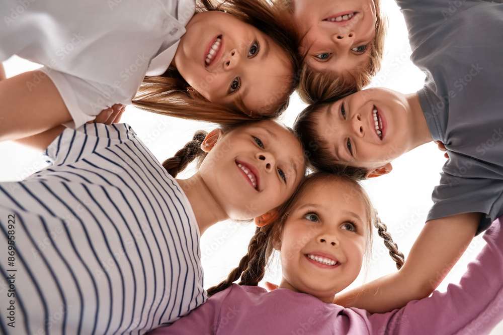 Group of cute little children indoors, bottom view Group of cute little children indoors, bottom view