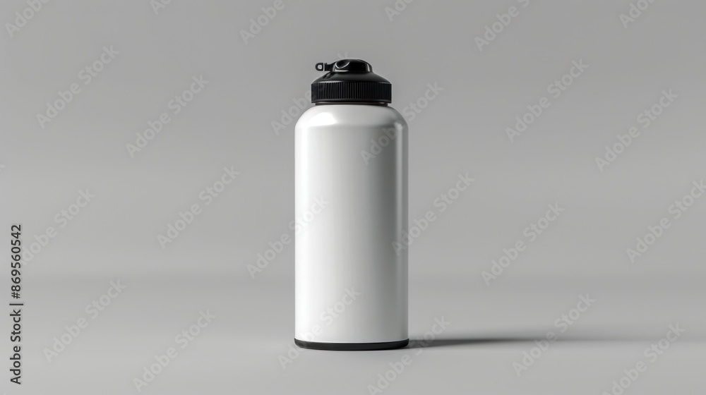 White spray paint can with a black lid, perfect for mockups.