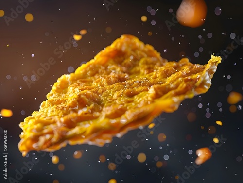 Mouth watering Cheesy Omelet Mid Flip in Dramatic High Speed 3D Rendered Generative Capture photo