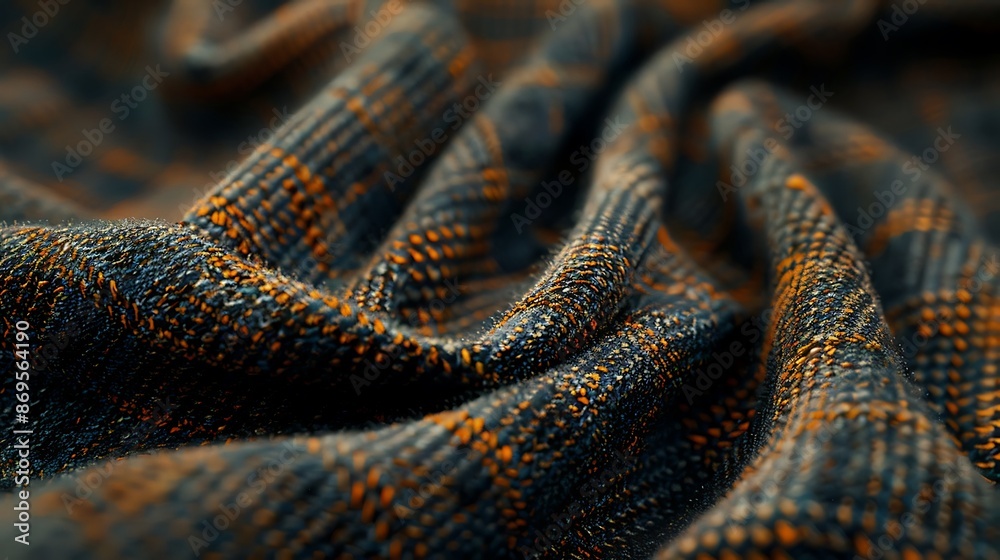 Fototapeta premium Closeup of Fabric Texture with Orange and Blue Hues