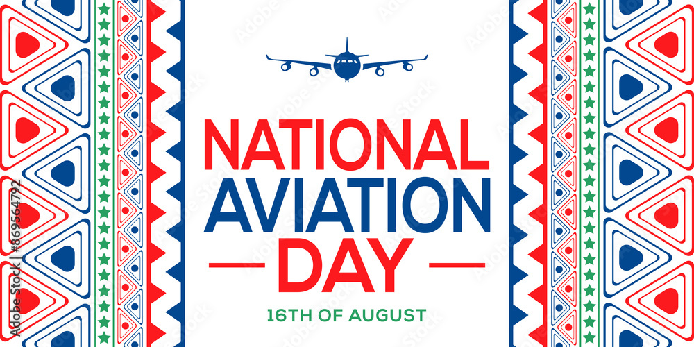 Fototapeta premium 16th of August is celebrated as National Aviation Day, in patriotic colors with shapes and text. National Aviation Day.