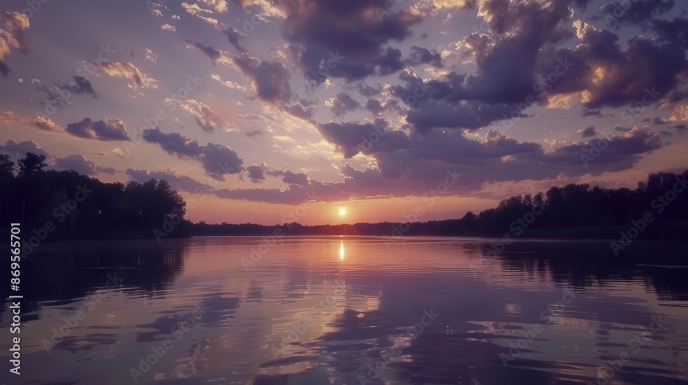 breathtaking timelapse of sunset over serene lake clouds racing across sky as colors shift from golden to deep purple reflections dancing on waters surface breathtaking timelapse of sunset over serene lake clouds racing across sky as colors shift from golden to deep purple reflections dancing on waters surface