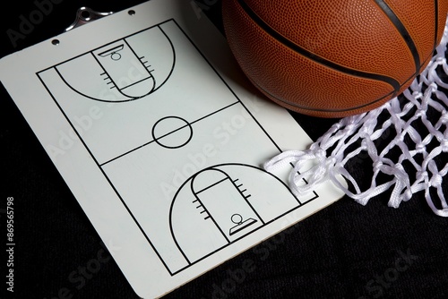 basketball themed background with clipboard and net