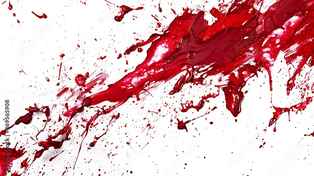 Dynamic ruby paint splatters capturing the essence of movement and energy on a background of white. Dynamic ruby paint splatters capturing the essence of movement and energy on a background of white.