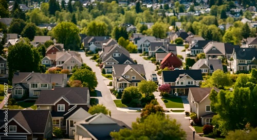 Aerial shot of a typical American neighborhood with houses. photo