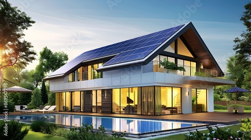 Modern Eco Friendly Solar Powered House with Pool and Backyard