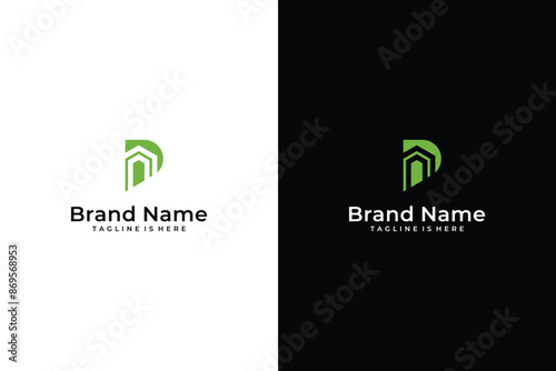 abstract house initial P vector logo