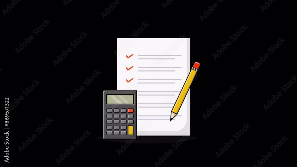 Animated Document with Calculator and Pencil. Business Object Concept Video - Transparent Animated Document with Calculator and Pencil. Business Object Concept Video - Transparent