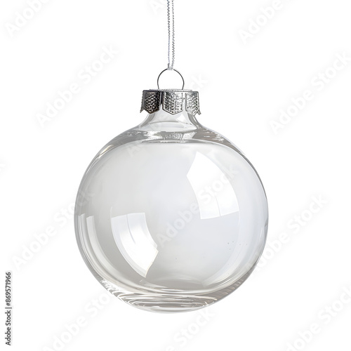 Christmas glass bauble hanging isolated on white photo