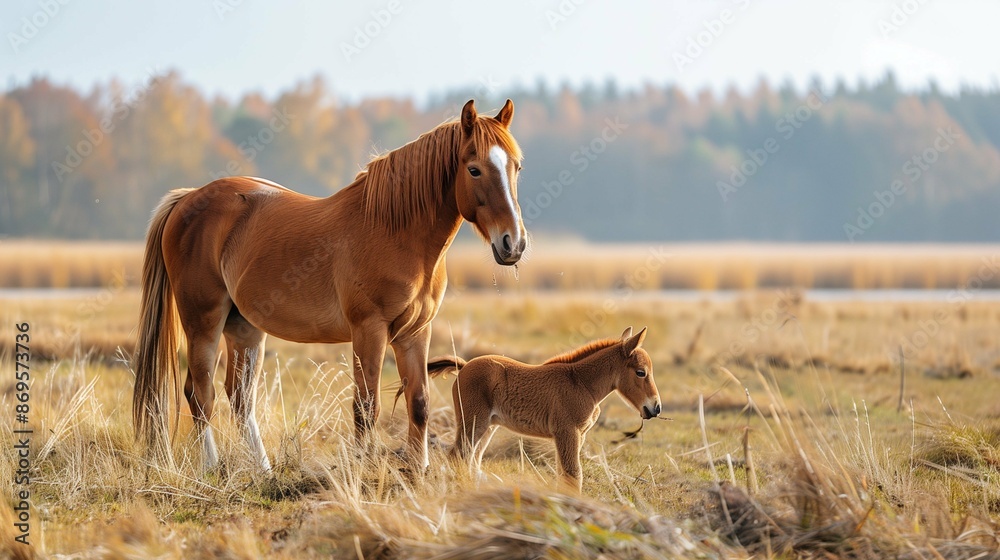 Fototapeta premium horse and foal in the field