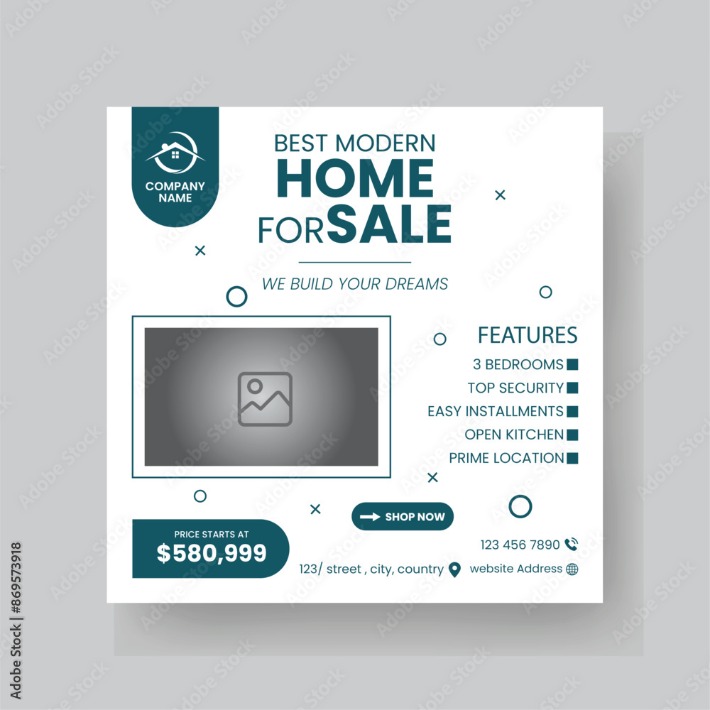 Naklejka premium Modern Real state Home rent social media post Sale or carousel design template