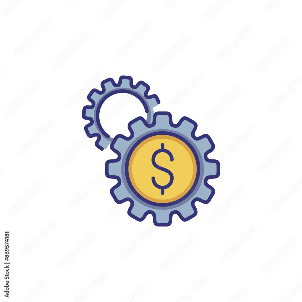 Obraz premium Money processes line icon. Dollar sign inside gear. Finance management concept. Can be used for topics like investment, business, banking, trade, exchange