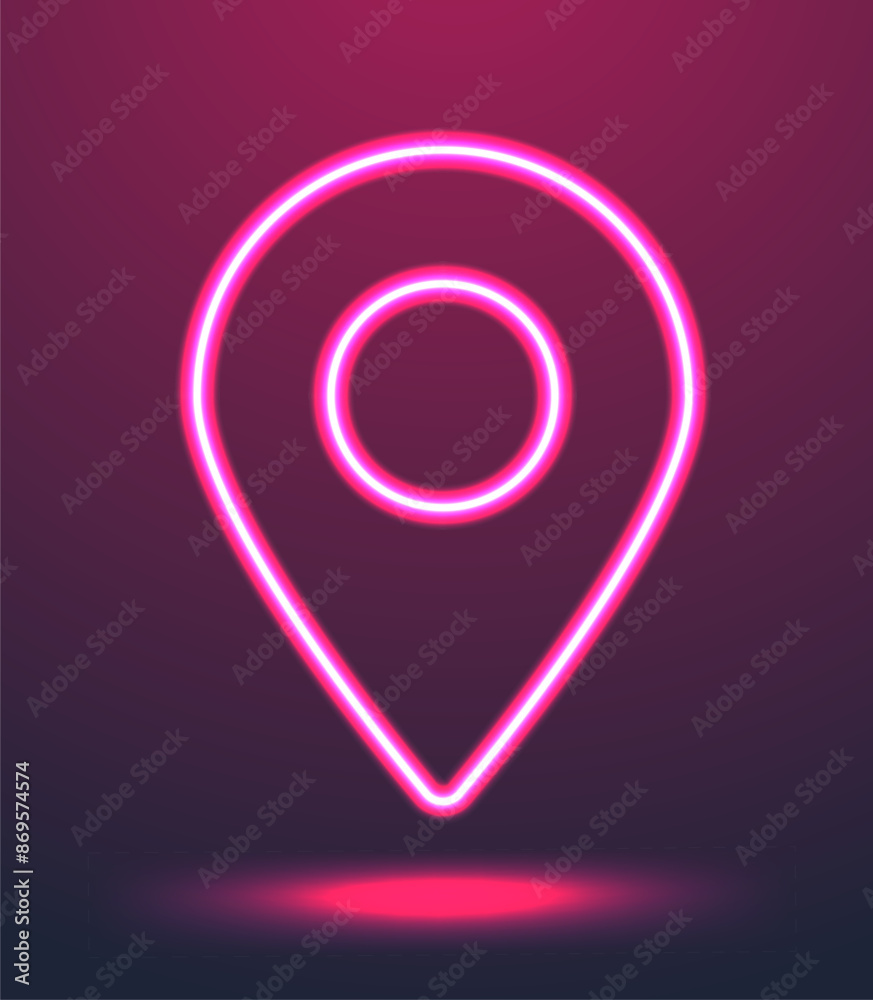 Pink neon location marker icon. Line glowing map pin symbol Pink neon location marker icon. Line glowing map pin symbol