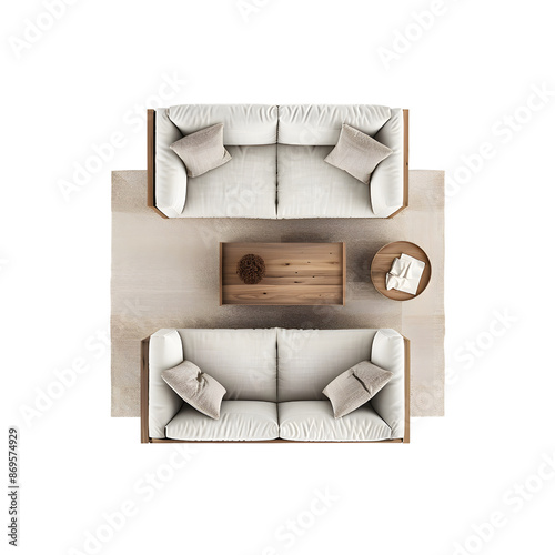 white sofa top view on an isolated white background, PNG, living room furniture