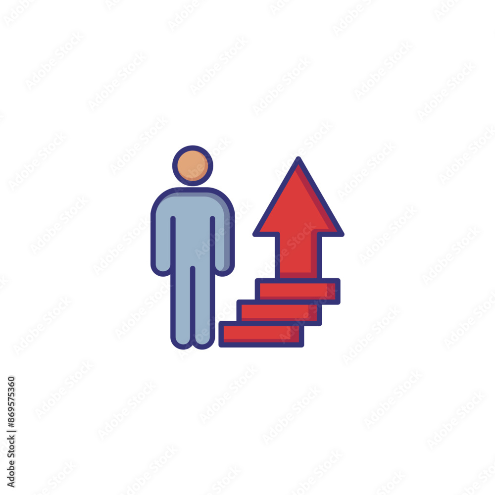 Personal development line icon. Man, stairs, arrow up. Growth concept. Can be used for topics like career promotion, job, professional success Personal development line icon. Man, stairs, arrow up. Growth concept. Can be used for topics like career promotion, job, professional success