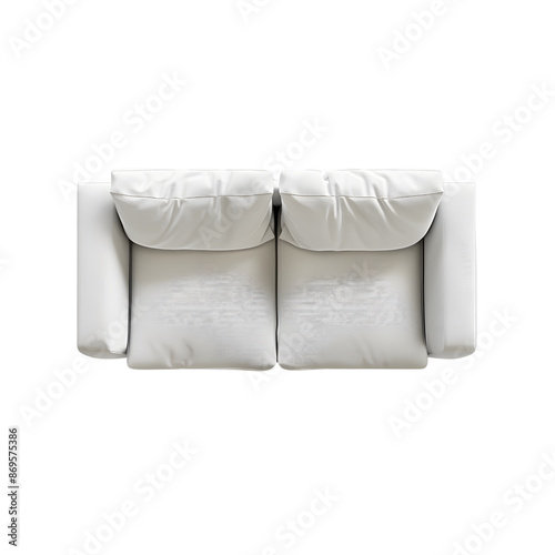 white sofa top view on an isolated white background, PNG, living room furniture