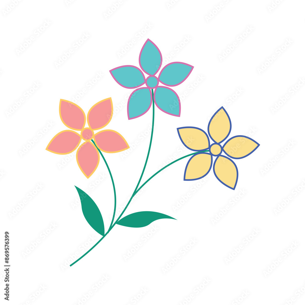 Fototapeta premium Colorful Flower drawing, print and embroidery flowers artwork. 