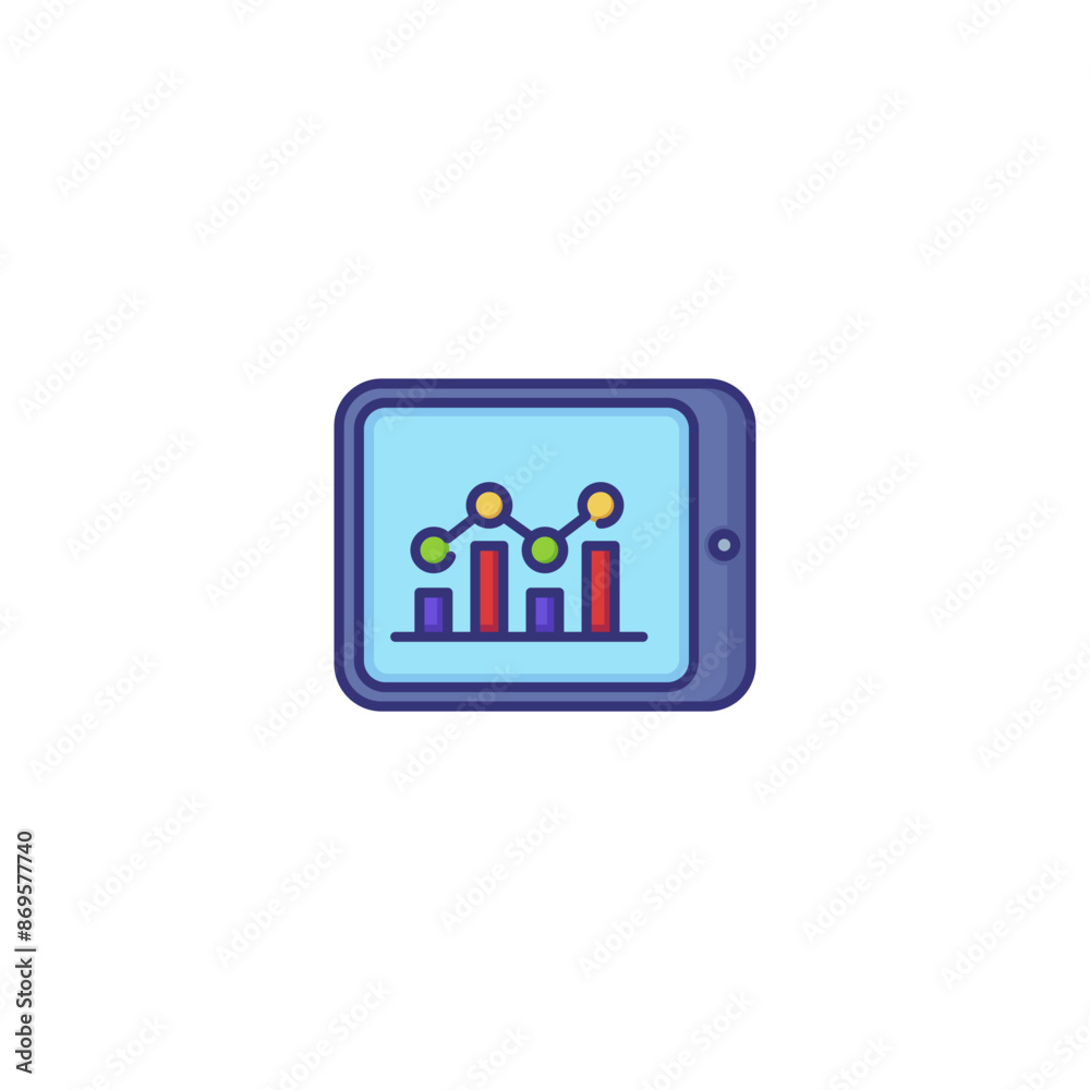 Tablet line icon. Bar diagram, line chart, graph, analytics. Analysis concept. Can be used for topics like business, marketing, research, statistics Tablet line icon. Bar diagram, line chart, graph, analytics. Analysis concept. Can be used for topics like business, marketing, research, statistics