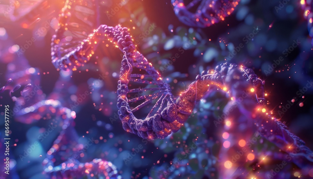 Abstract 3D illustration of DNA molecule in vibrant colors. Abstract 3D illustration of DNA molecule in vibrant colors.
