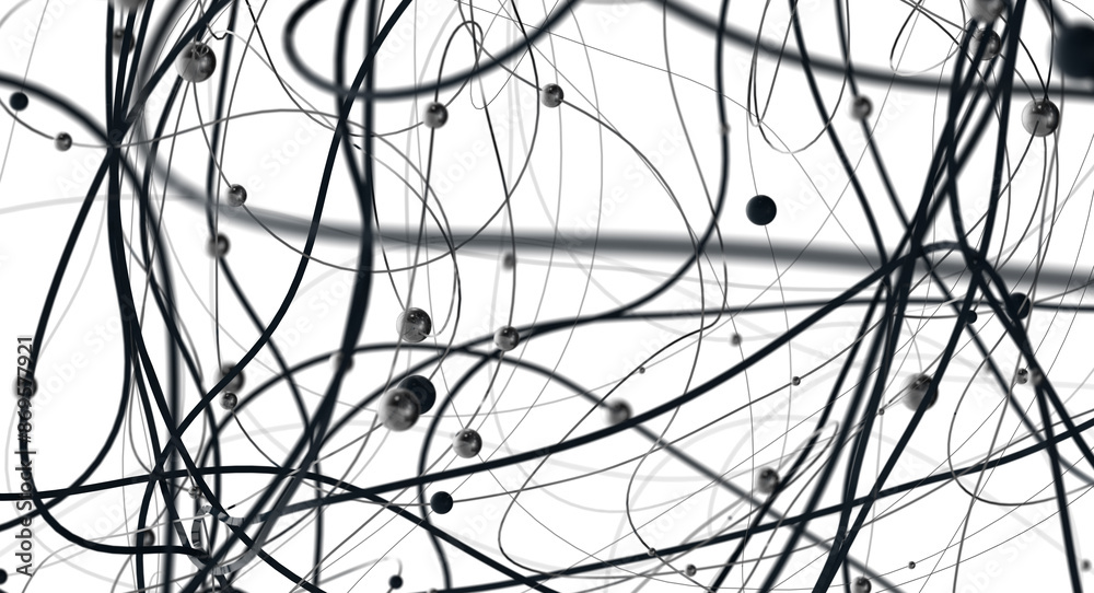 Fototapeta premium Abstract polygonal space with connecting dots and lines. Dark background. Connection structure. 3d Widescreen