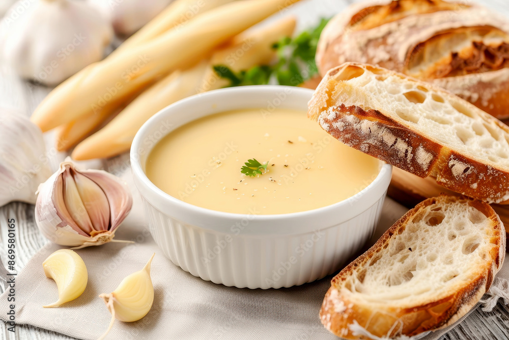 rustic garlic soup. AI generative. rustic garlic soup. AI generative.