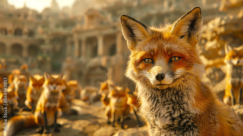 Fototapeta premium Playful foxes in 3D CG