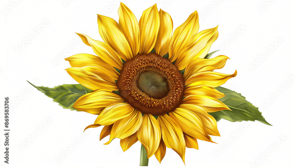 Obraz premium Realistic bright sunflower on white background.