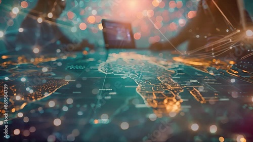 Global business financial planning meeting in office, world economy. Teamwork financial economic growth on global business network proposal marketing professional AI data analytic future management