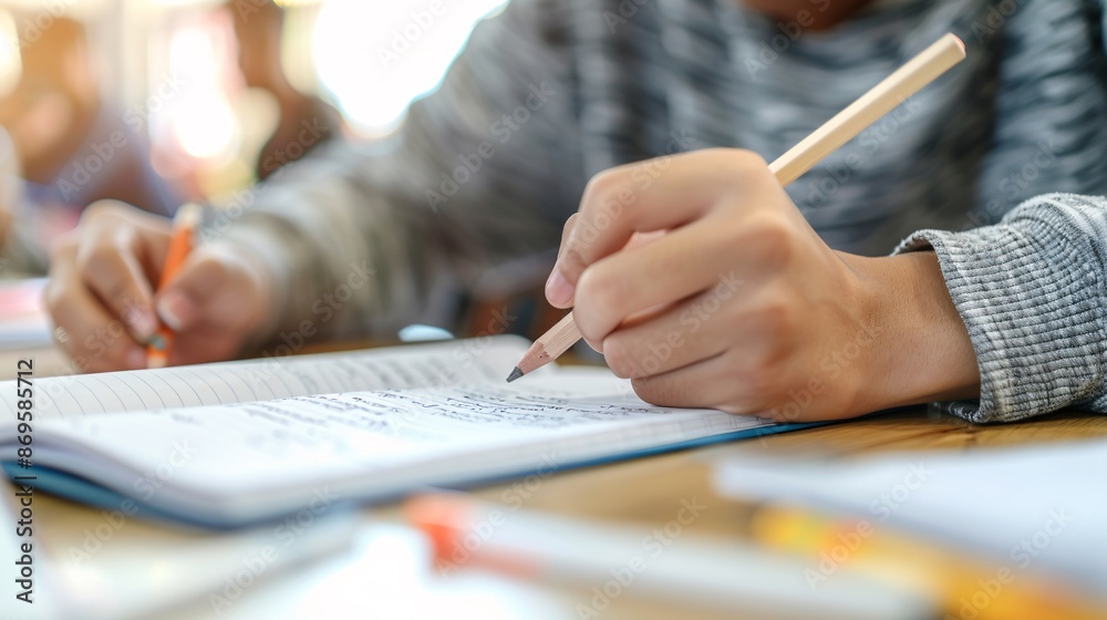 student s hand writing in a notebook An illustration art style student s hand writing in a notebook An illustration art style