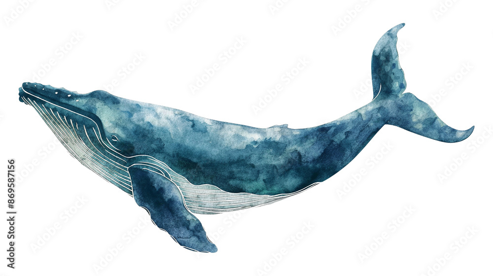 A blue whale is swimming in the ocean isolated on a white background A blue whale is swimming in the ocean isolated on a white background