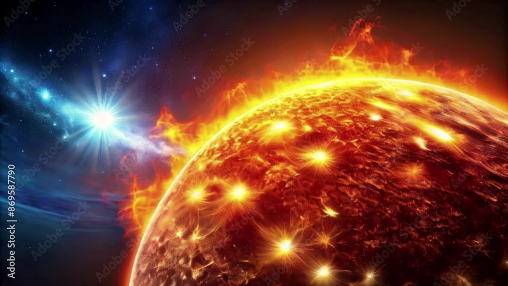 The Surface of the Sun with visible energy Waves emanating from it towards the Earth. 