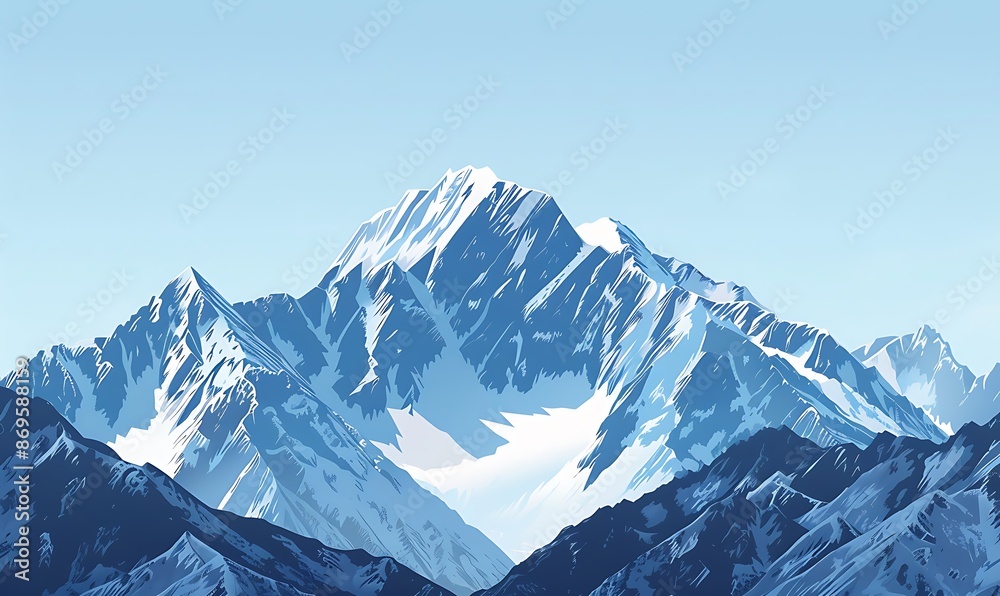 Obraz premium Snow-Capped Majestic Mountain Peaks, Cut Out with Clear Sky