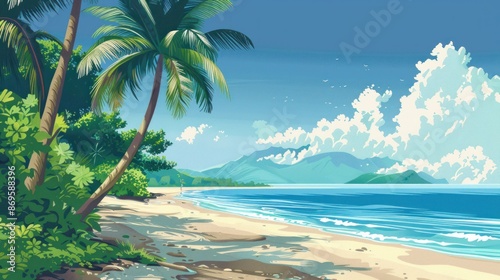 Fototapeta Naklejka Na Ścianę i Meble -  Pictures of white sand beaches, beautiful sea, and coconut trees.
