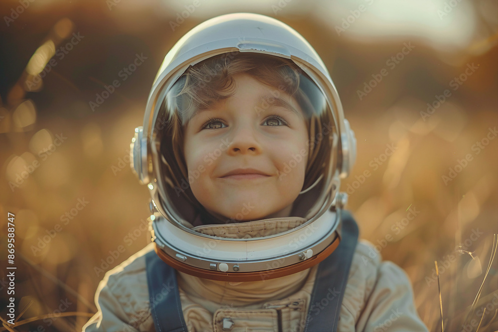 AI generated photo of cute pretty child wear cosmonaut costume AI generated photo of cute pretty child wear cosmonaut costume