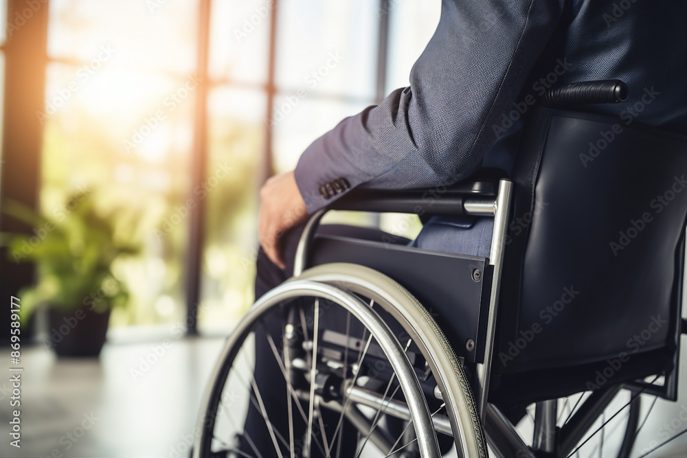Picture made with generative AI of young happy people on their wedding ceremony in a wheelchair Picture made with generative AI of young happy people on their wedding ceremony in a wheelchair